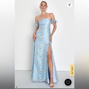 Lulus Endless Blooms Blue Floral Organza Off-the-Shoulder Maxi dress